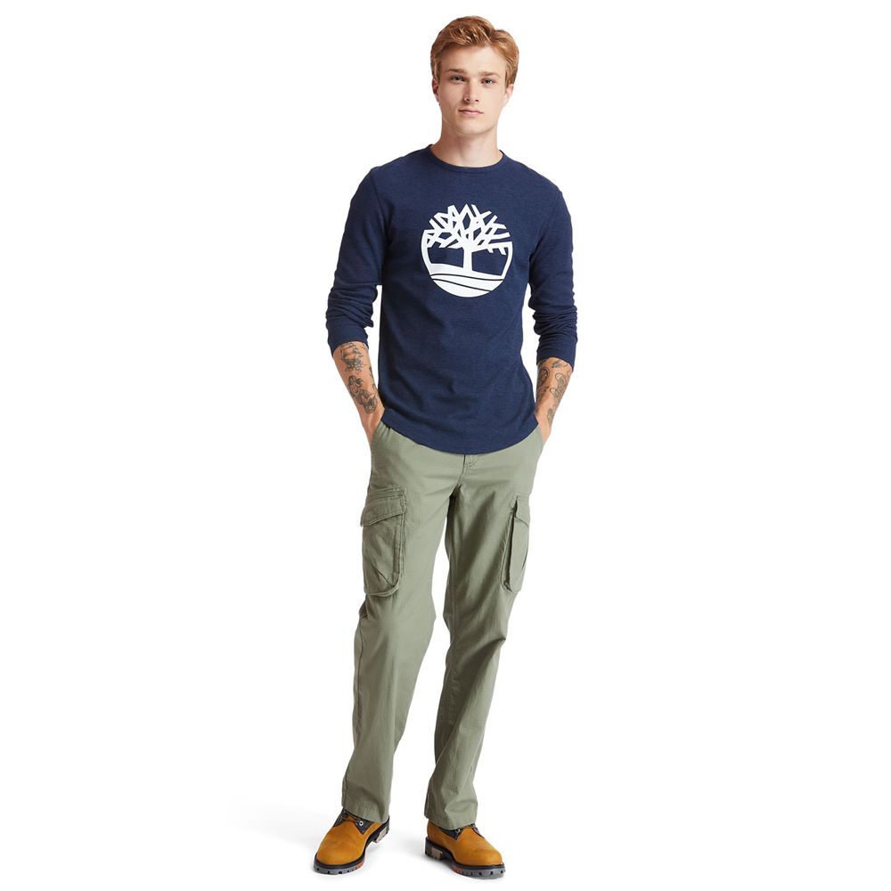 Timberland Μπλουζάκια Ανδρικα Σκουρο Μπλε - Dyer River Slim-Fit Tree-Logo - Greece 2465071-UL